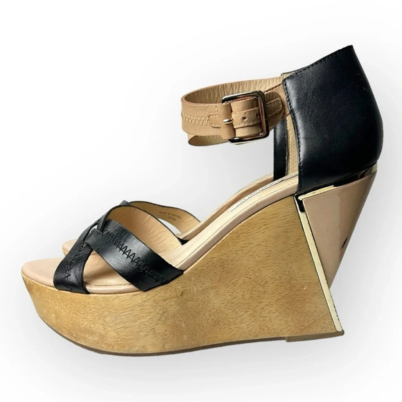 DIANE von FURSTENBERG Alara  Black Natural Designer Platform Sandals 9.5 - Picture 6 of 13